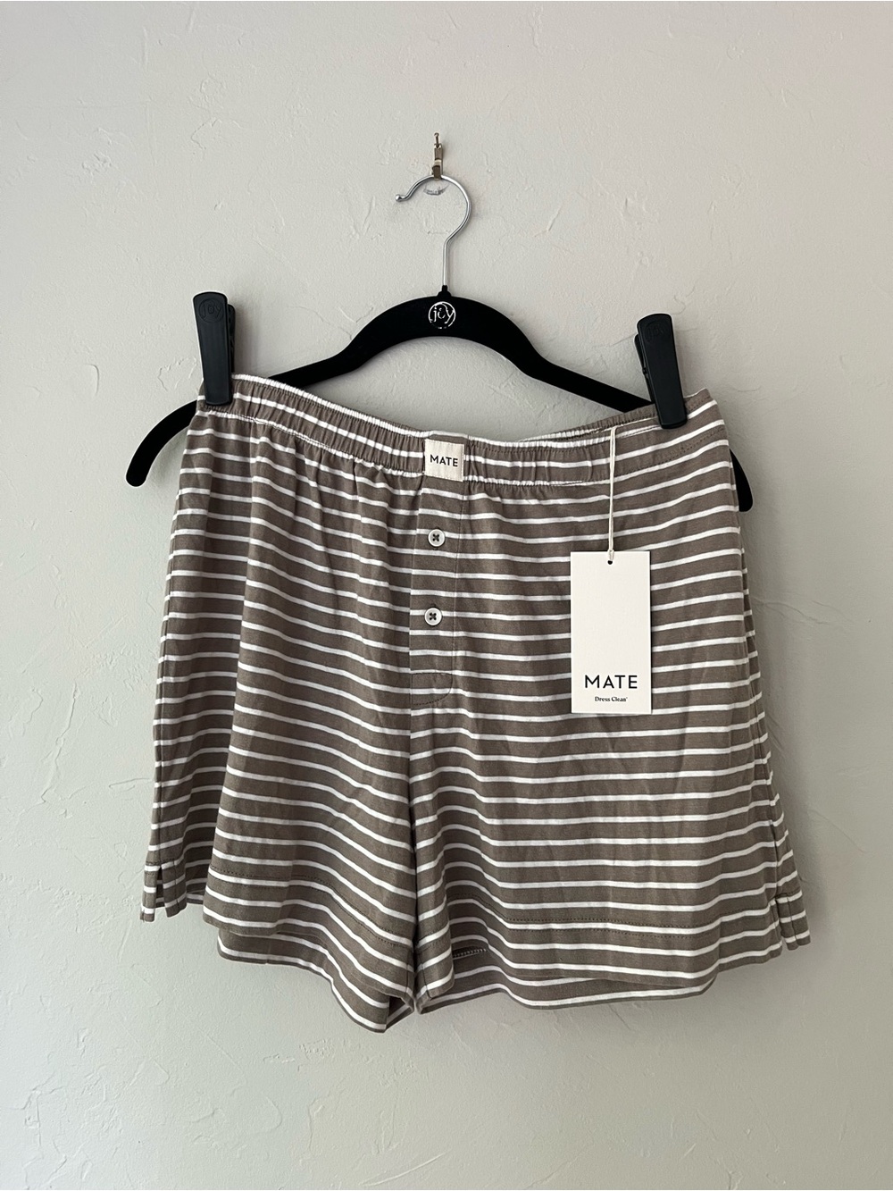 MATE THE LABEL TENCEL SLEEP STRIPED BOXER SHORTS PEBBLE BONE S M L - Picture 2 of 3